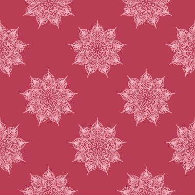 Kırmızı zemin üzerine çiçek süsleme. Tekstil ve duvar kağıtları için seamless modeli