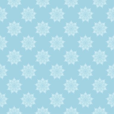 Mavi zemin üzerine beyaz çiçek desenli. Tekstil ve duvar kağıtları için sorunsuz süsleme