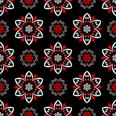 Siyah kırmızı ve beyaz çiçek seamless modeli. Duvar kağıdı, Tekstil ve kumaş arka plan