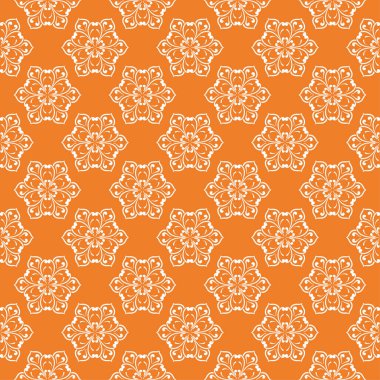 Turuncu çiçek süsleme beyaz elemanları ile. Tekstil ve duvar kağıtları için seamless modeli