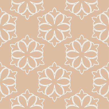 Bej sorunsuz arka plan üzerinde beyaz çiçek süsleme. Tekstil ve duvar kağıtları için seamless modeli