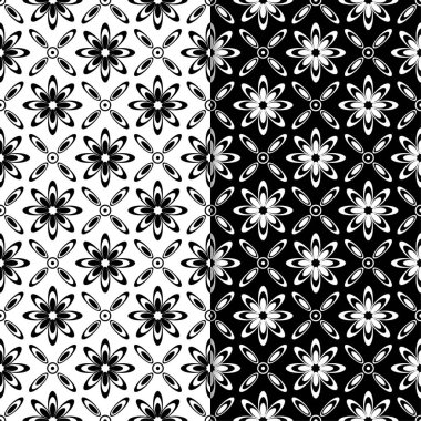 Siyah ve beyaz çiçek arka ayarlayın. Tekstil ve duvar kağıtları için dikişsiz desen