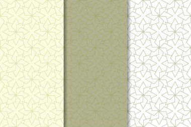 Zeytin yeşili ve beyaz geometrik süsler. Web, Tekstil ve duvar kağıtları için dikey Dikişsiz desen seti