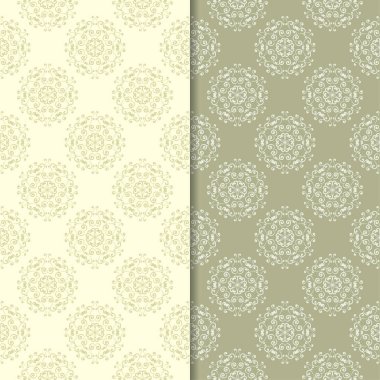 Zeytin yeşili çiçek arka planlar. Tekstil ve duvar kağıtları için dikişsiz desen seti