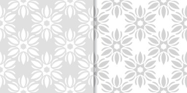 Işık gri ve beyaz çiçekli süsler. Tekstil ve duvar kağıtları için dikişsiz desen seti