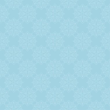 Mavi zemin üzerine beyaz çiçek süsleme. Tekstil ve duvar kağıtları için seamless modeli