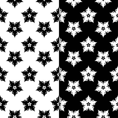 Siyah ve beyaz çiçek arka planlar. Tek renkli Dikişsiz desen Tekstil ve duvar kağıtları için set