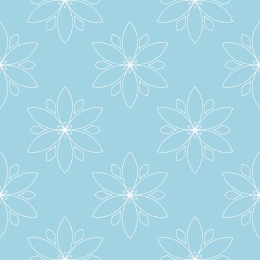 Mavi zemin üzerine beyaz çiçek süsleme. Tekstil ve duvar kağıtları için seamless modeli