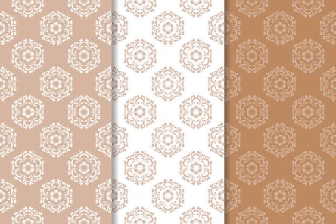 Kahverengi çiçek arka planlar. Tekstil ve duvar kağıtları için dikişsiz desen seti