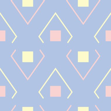 Mavi geometrik seamless modeli. Arka plan bej ve pembe öğeler duvar kağıtları, Tekstil ve kumaş için