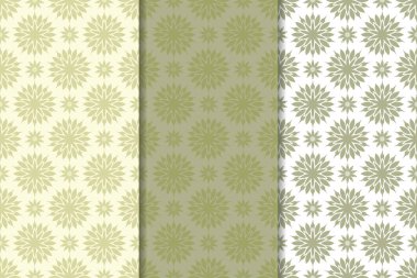 Zeytin yeşili kümesi çiçek süsler. Tekstil ve duvar kağıtları için dikişsiz desen