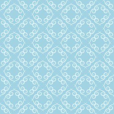 Beyaz ve mavi çiçek süs tasarım. Tekstil ve duvar kağıtları için seamless modeli