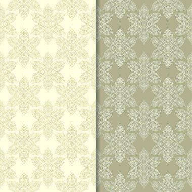 Zeytin yeşili çiçek arka planlar. Tekstil ve duvar kağıtları için dikişsiz desen seti