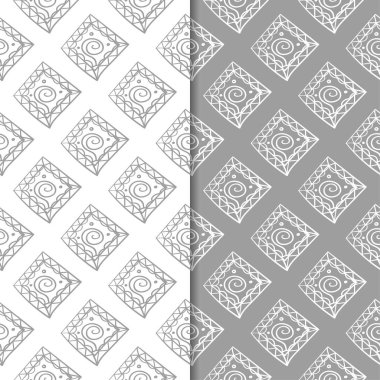 Gri ve beyaz geometrik süsler. Web, Tekstil ve duvar kağıtları için dikişsiz desen seti