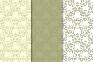 Zeytin yeşili çiçek desenleri. Tekstil ve duvar kağıtları için dikişsiz desen seti