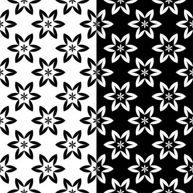 Siyah ve beyaz çiçek arka planlar. Tekstil ve duvar kağıtları için dikişsiz desen seti