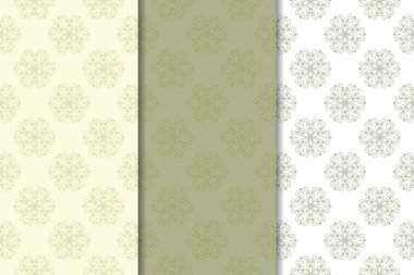 Zeytin yeşili çiçek desenleri. Tekstil ve duvar kağıtları için dikişsiz desen seti