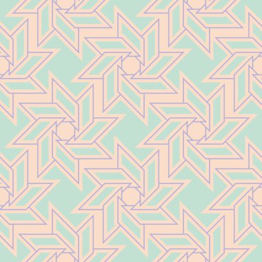Geometrik seamless modeli. Bej renkli arka plan duvar kağıtları, Tekstil ve kumaş için mor ve mavi öğeleri ile