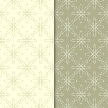 Zeytin yeşili çiçek arka planlar. Tekstil ve duvar kağıtları için dikişsiz desen seti