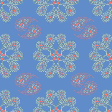 Çiçek seamless modeli. Mavi arka plan duvar kağıtları, Tekstil ve kumaş için renkli çiçek öğeleri ile