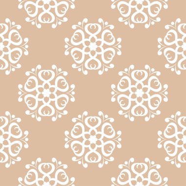 Bej ve beyaz çiçek süsleme. Tekstil ve duvar kağıtları için seamless modeli