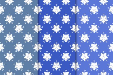 Mavi çiçekli süs tasarım kümesi. Duvar kağıtları ve kumaşlar için dikey Dikişsiz desen