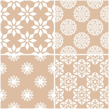 Çiçek desenleri. Sorunsuz arka plan bej ve beyaz dizi. Vektör çizim