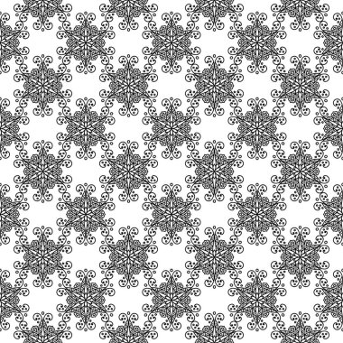 Siyah ve beyaz çiçekli süsler. Tekstil ve duvar kağıtları için seamless modeli