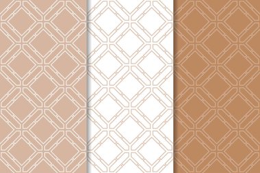 Kahverengi ve beyaz geometrik süsler. Web, Tekstil ve duvar kağıtları için dikişsiz desen seti