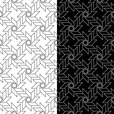 Geometrik süsler kümesi. Web, Tekstil ve duvar kağıtları için siyah ve beyaz Dikişsiz desen