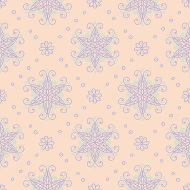 Çok renkli çiçek seamless modeli. Bej renkli arka plan duvar kağıtları, Tekstil ve kumaş için mor ve mavi çiçek öğeleri ile