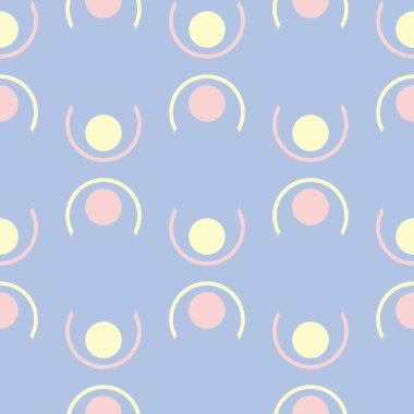 Geometrik desenli sorunsuz arka plan. Tekstil ve duvar kağıtları için mavi zemin üzerinde öğeleri pembe ve bej