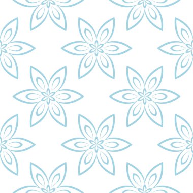 Beyaz zemin üzerine mavi çiçek süsleme. Tekstil ve duvar kağıtları için seamless modeli