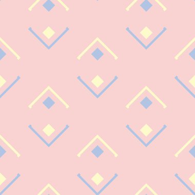 Geometrik seamless modeli. Soluk pembe arka plan duvar kağıtları, Tekstil ve kumaş için mavi ve bej elemanları ile