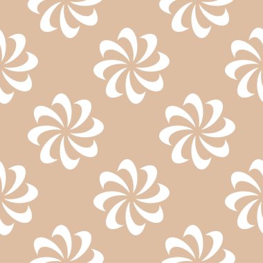 Bej renkli arka plan üzerinde beyaz çiçek süs tasarım. Tekstil ve duvar kağıtları için seamless modeli