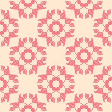 Kırmızı ve bej çiçekli süs. Tekstil ve duvar kağıtları için seamless modeli