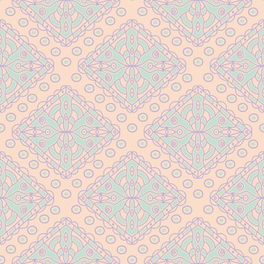 Geometrik seamless modeli. Bej renkli arka plan duvar kağıtları, Tekstil ve kumaş için mor ve mavi öğeleri ile