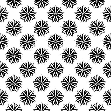 Beyaz arka planda siyah çiçek süsleme. Tekstil ve duvar kağıtları için seamless modeli