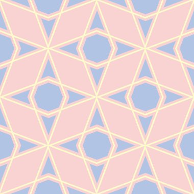 Geometrik pembe renkli Dikişsiz desen duvar kağıtları, Tekstil ve kumaş için mavi ve bej elemanları ile