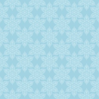 Mavi zemin üzerine beyaz çiçek desenli. Tekstil ve duvar kağıtları için sorunsuz süsleme