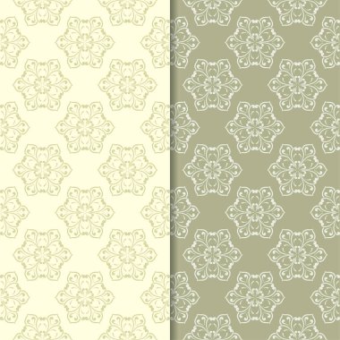 Zeytin yeşili ve bej çiçek arka planlar. Tekstil ve duvar kağıtları için dikişsiz desen seti
