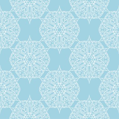 Mavi zemin üzerine beyaz çiçek süsleme. Tekstil ve duvar kağıtları için seamless modeli