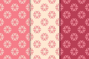 Kırmızı çiçekli süsler kümesi. Kiraz pembe dikey Dikişsiz desen. Duvar kağıdı arka plan