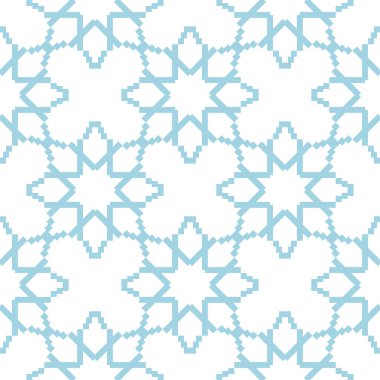 Geometrik süsleme. Beyaz ve mavi seamless modeli web, Tekstil ve duvar kağıtları için
