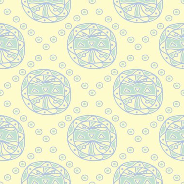 Geometrik seamless modeli. Bej renkli arka plan duvar kağıtları, Tekstil ve kumaş için mavi ve yeşil öğeleri ile