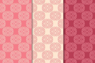 Kiraz kırmızısı geometrik süsler. Web, Tekstil ve duvar kağıtları için dikey Dikişsiz desen seti