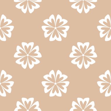Bej sorunsuz arka plan üzerinde beyaz çiçek süsleme. Tekstil ve duvar kağıtları için seamless modeli