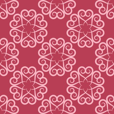 Kırmızı zemin üzerine çiçek süsleme. Tekstil ve duvar kağıtları için seamless modeli