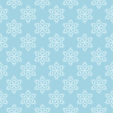 Mavi zemin üzerine beyaz çiçek süsleme. Tekstil ve duvar kağıtları için seamless modeli