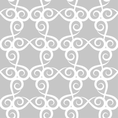 Gri arka plan üzerinde beyaz çiçekler. Tekstil ve duvar kağıtları için süs seamless modeli